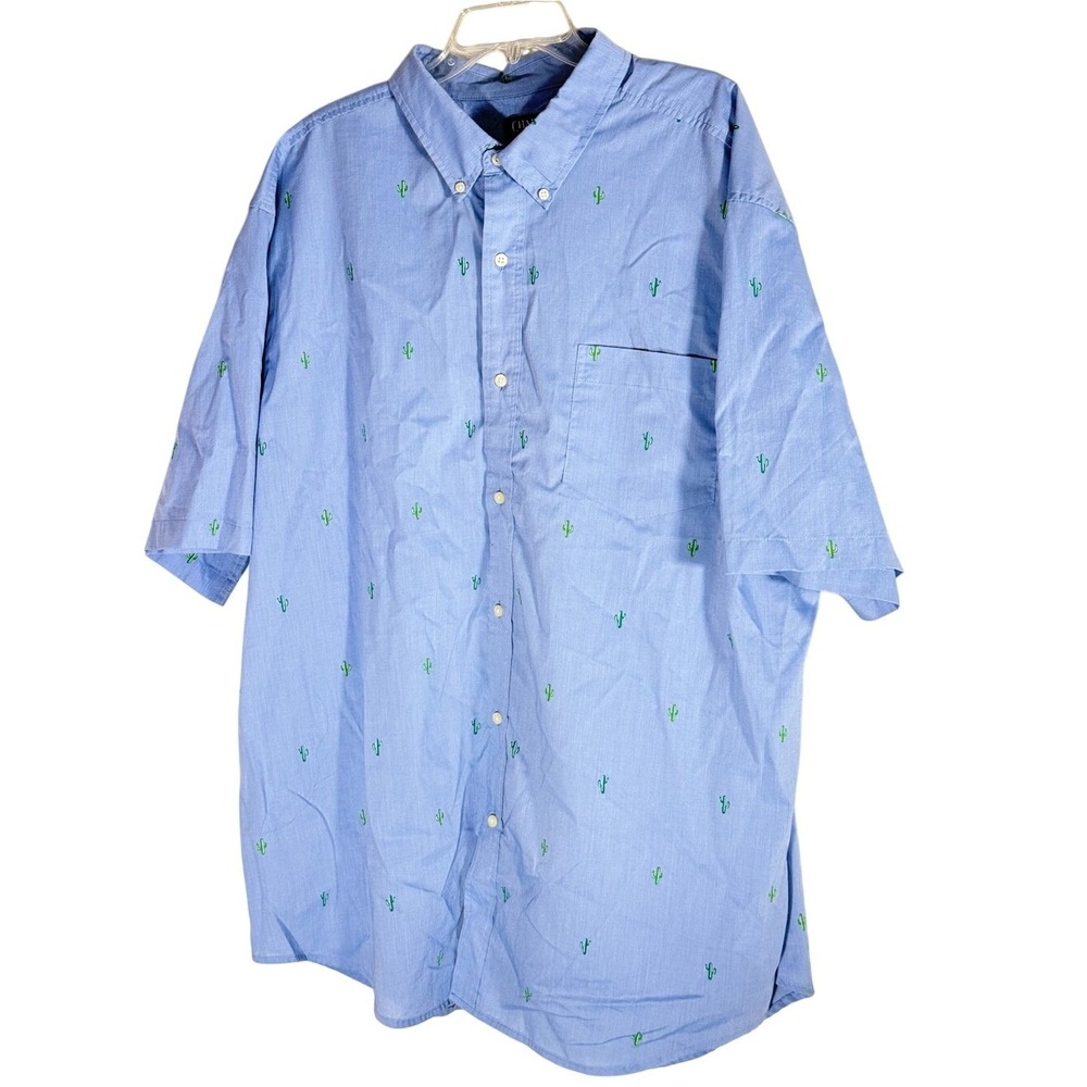 Chaps‎ Men's Light Blue Short-Sleeve Button-Down Shirt Cactus print size 3XLT